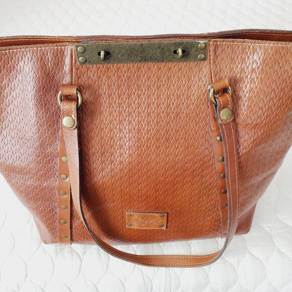 Patricia Nash Benvenuto Heritage Tote Tan Leather Shoulder Bag Turn Lock Closure - Picture 12 of 16